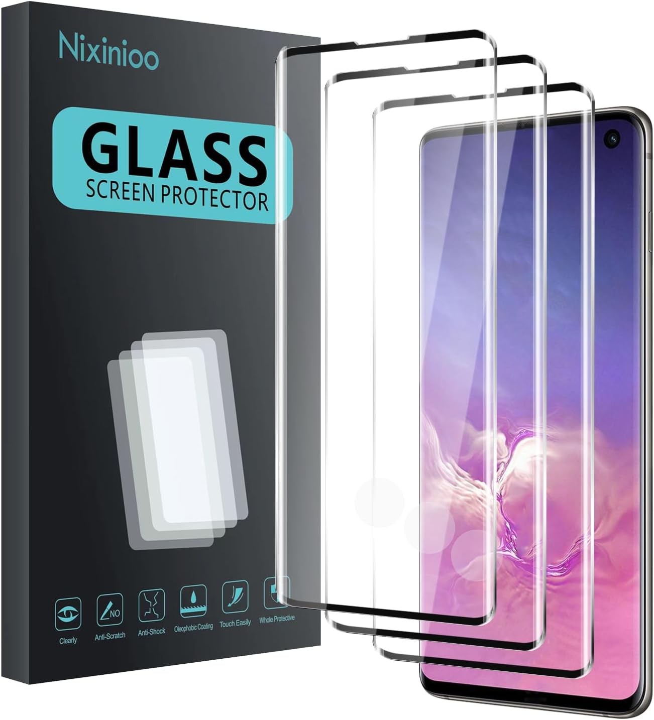3 Pack Tempered Glass Screen Protector for Samsung Galaxy S10, Anti-Fingerprint,