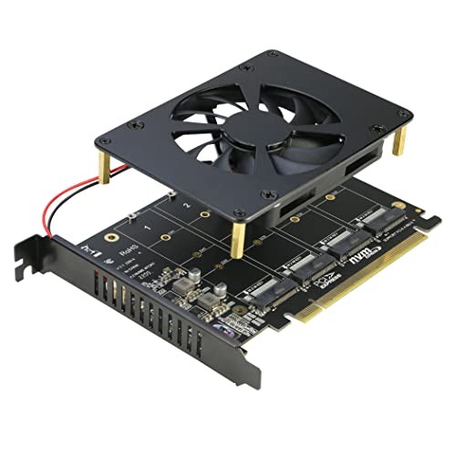 Quad NVMe PCIe Adapter, 4 Ports M.2 NVMe SSD to PCI-e 4.0/3.0 x16 4-Port 4.0