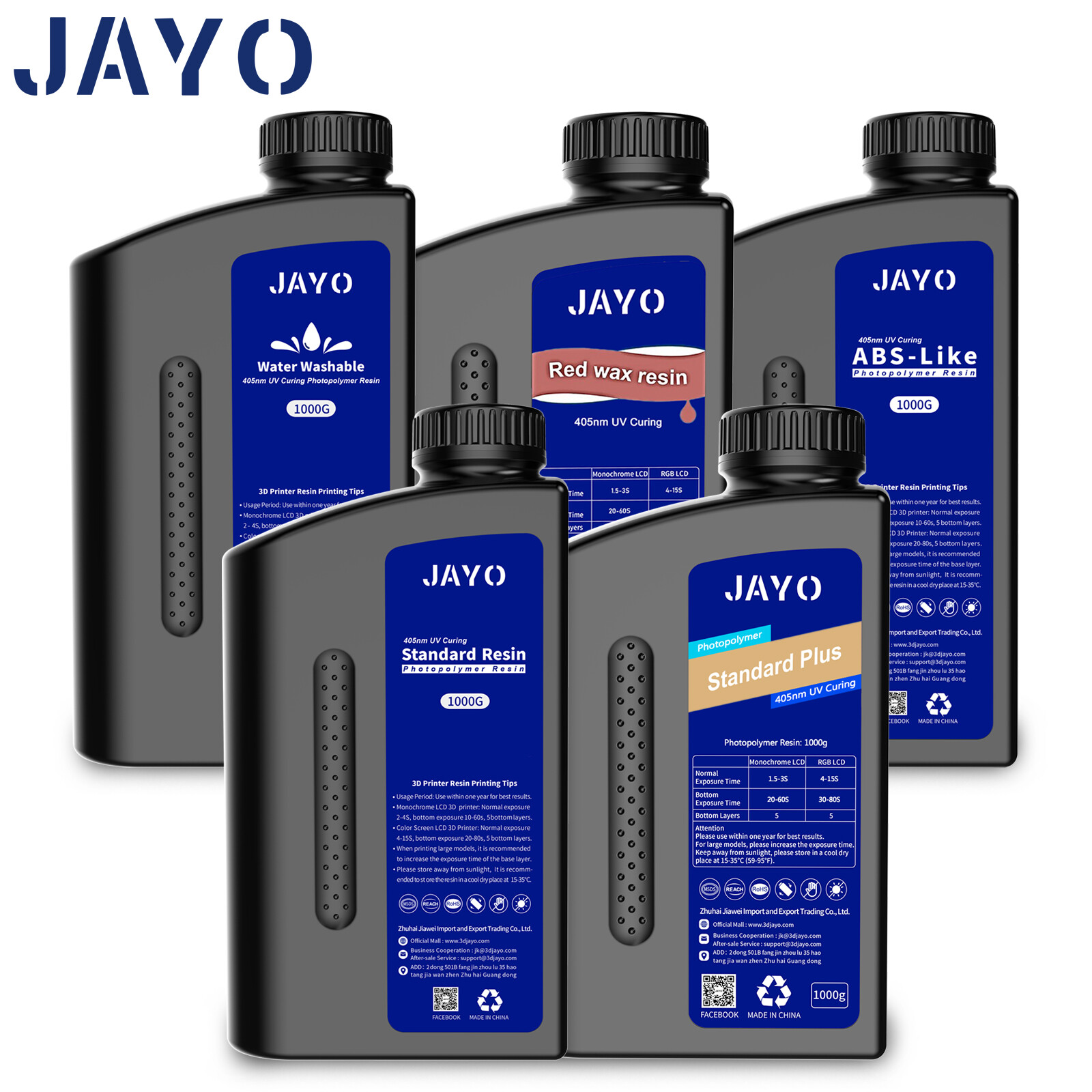 JAYO 1KG Standard/Water Washable/ABS-Like/14K Standard Grey UV Resin 3D Printer