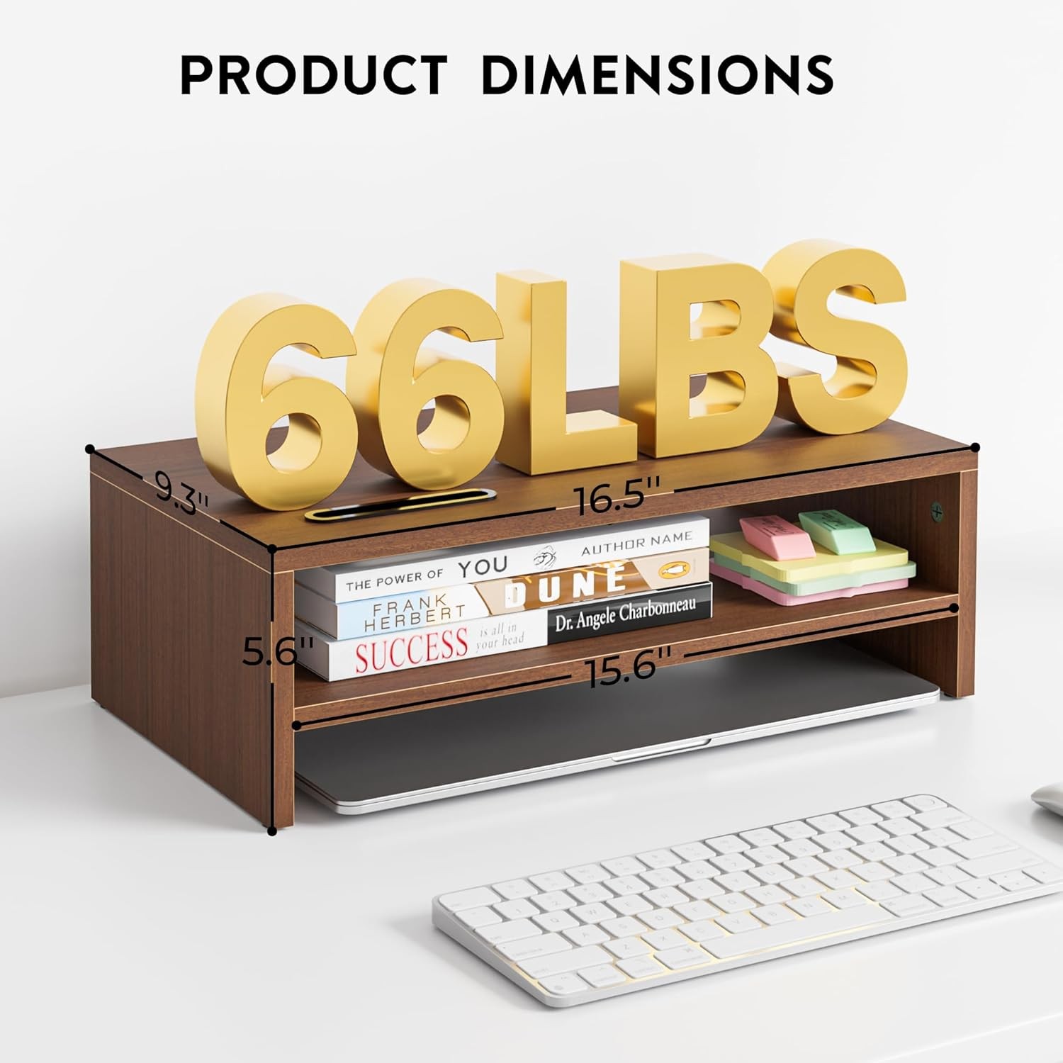 2-Tier Wood Monitor Stand Riser w/ Storage Organizer, 16.5″ Ergonomic Desk Shelf