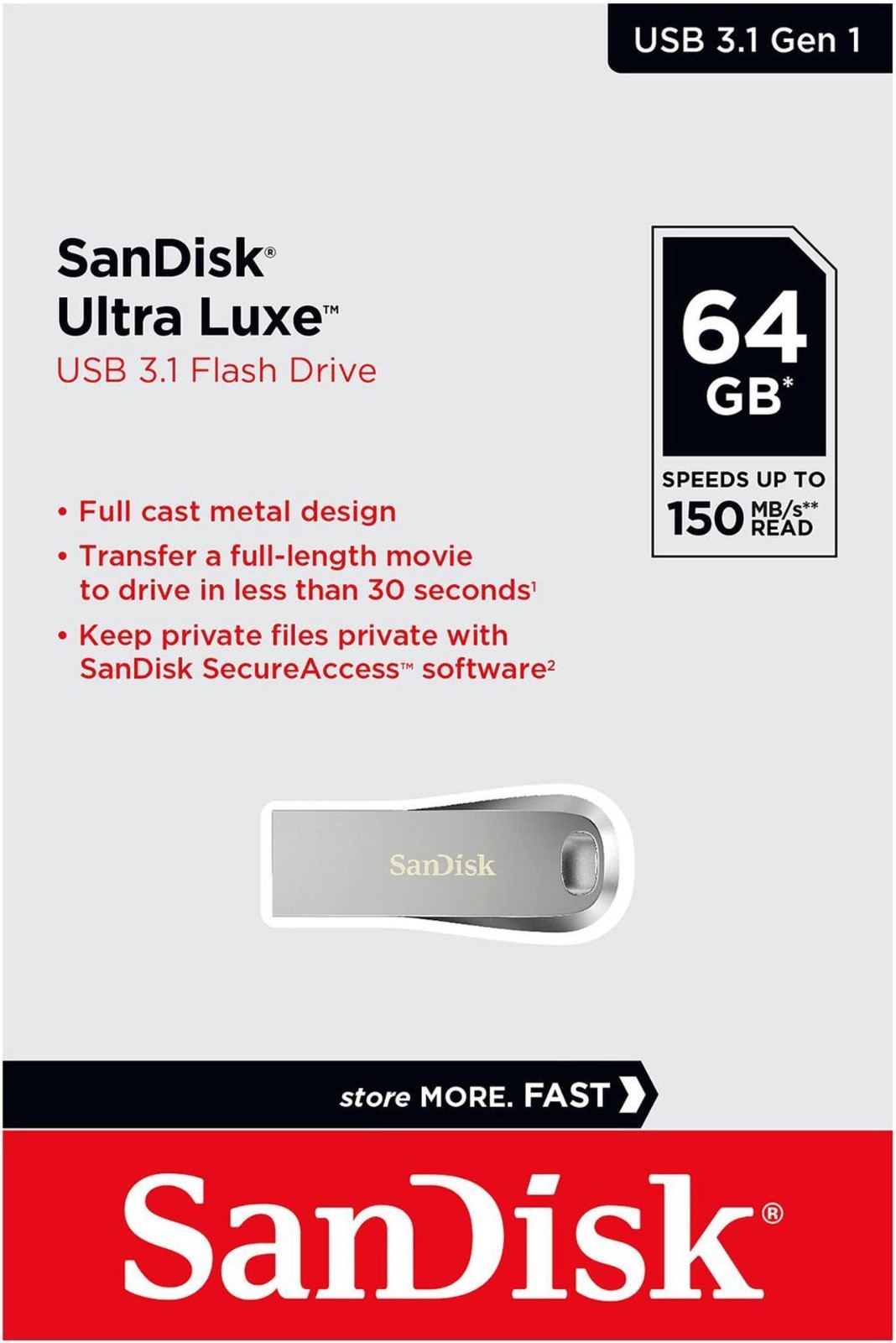 SanDisk Ultra Luxe SDCZ74 32GB 64GB 128GB 256GB 512GB 1TB USB 3.1 Drive LOT