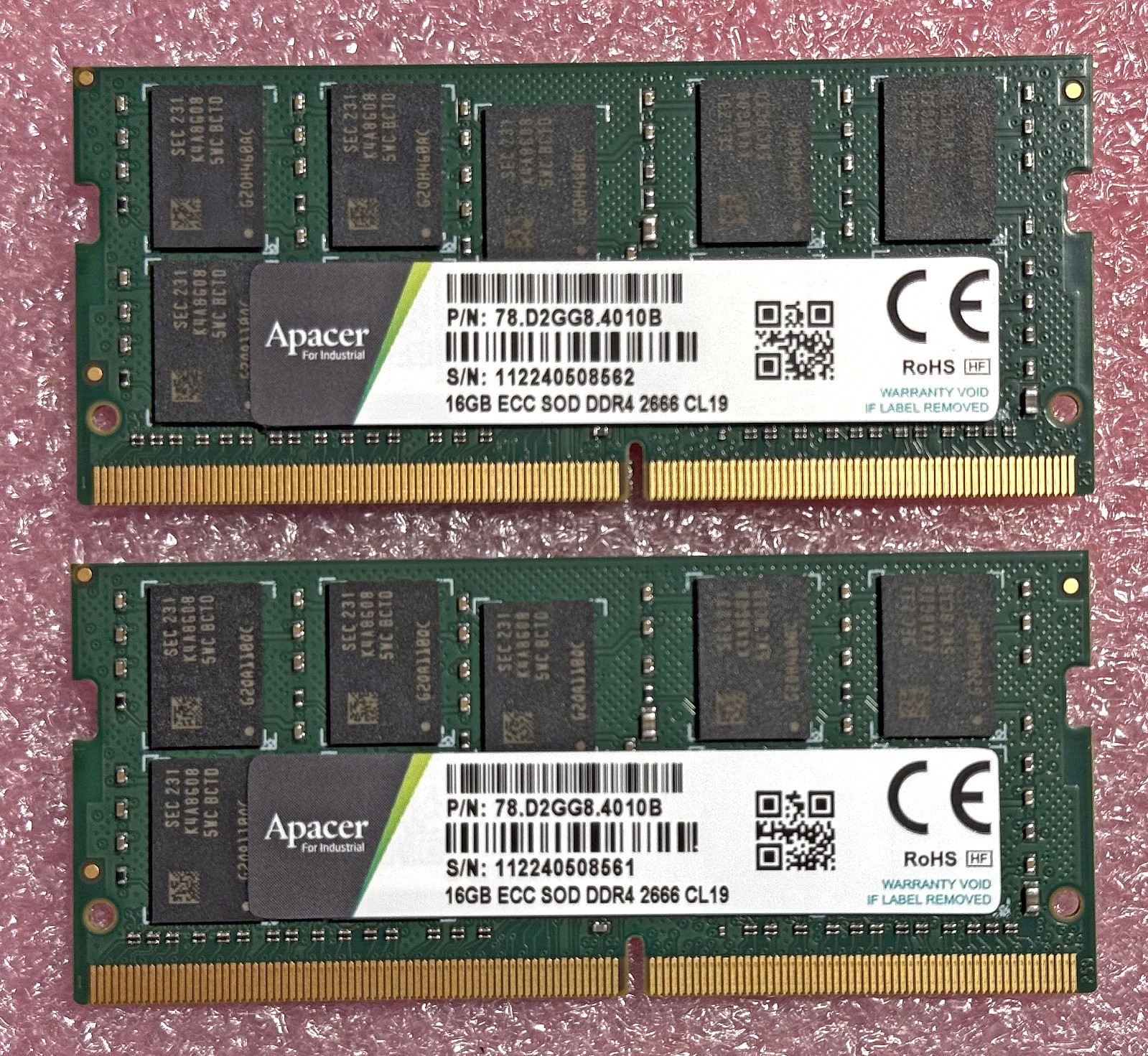 32GB Kit Apacer Industrial 2x 16GB DDR4-2666 ECC Unbuffered SODIMM RAM PC4-21300