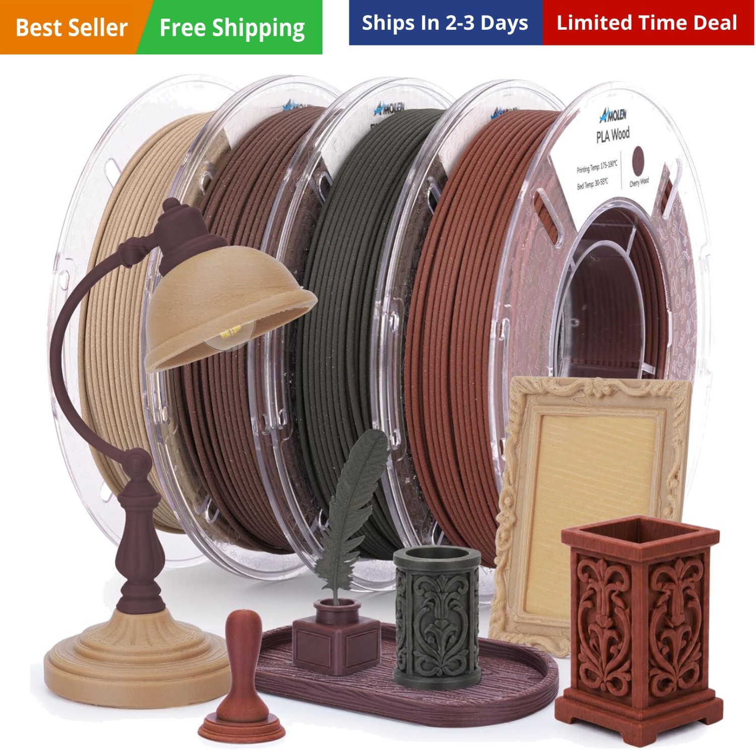 Wood PLA Filament Bundle 3D Printer Filament Wood Sets,Dark Walnut/White Oak/…