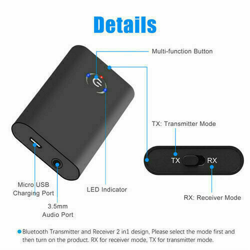 5.0 Bluetooth Transmitter Receiver Wireless 2 in 1 Audio 3.5mm Jack Aux Adapter