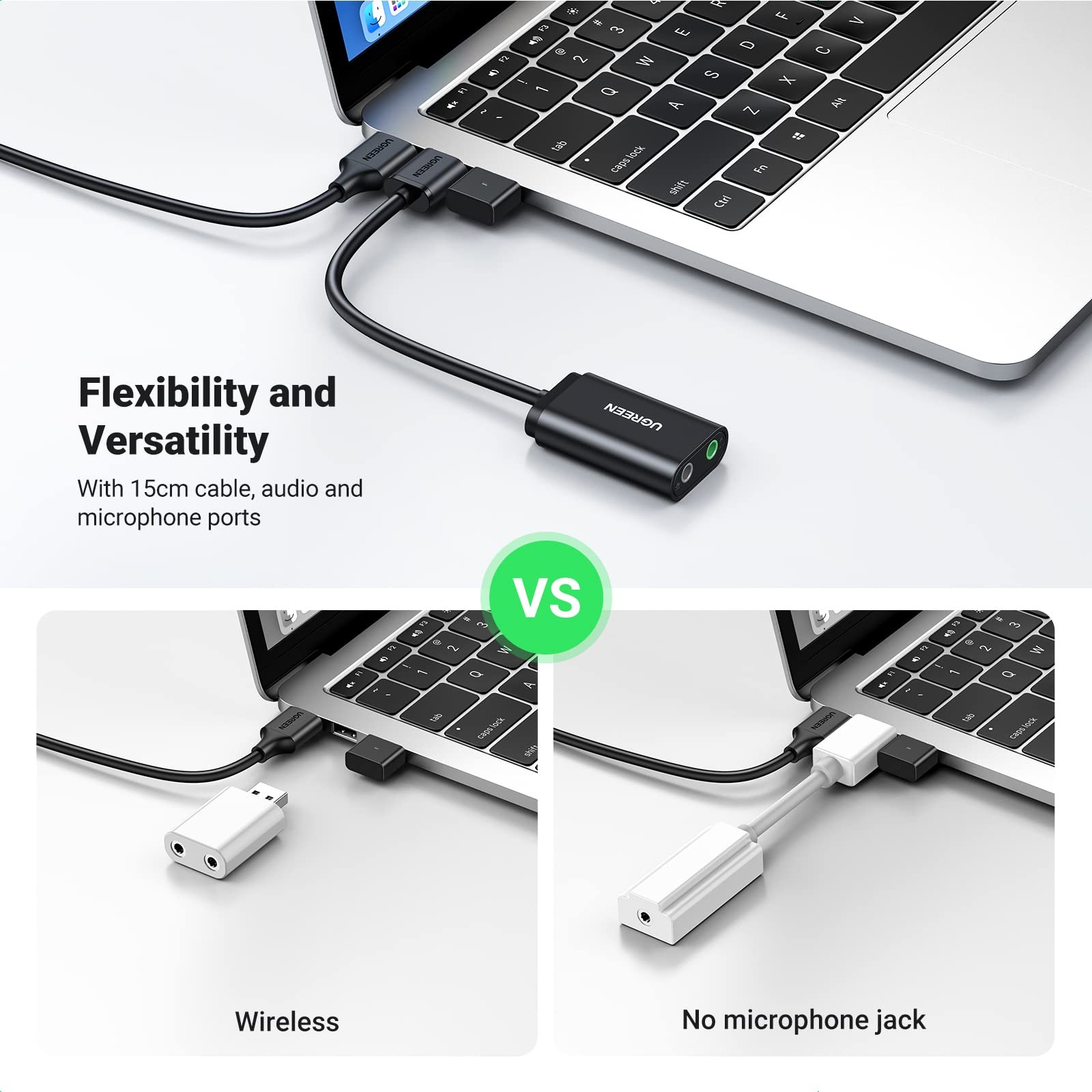 USB to Audio Jack Sound Card Adapter with Dual TRS 3-Pole 3.5Mm Headphone and Mi