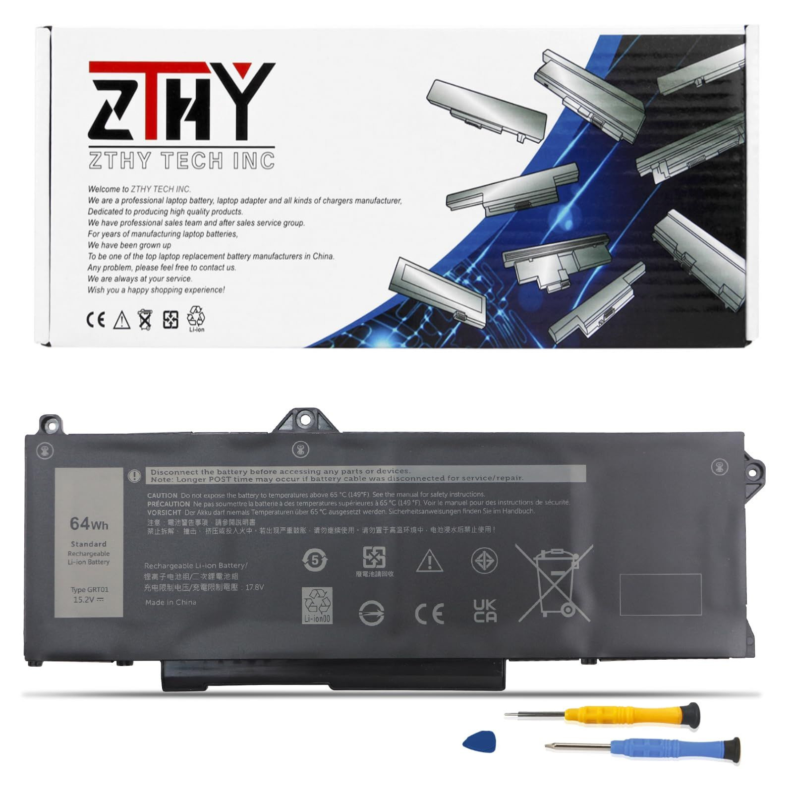 64Wh GRT01 Laptop Battery Replacement for Dell 9.25*3.58*0.28 inch
