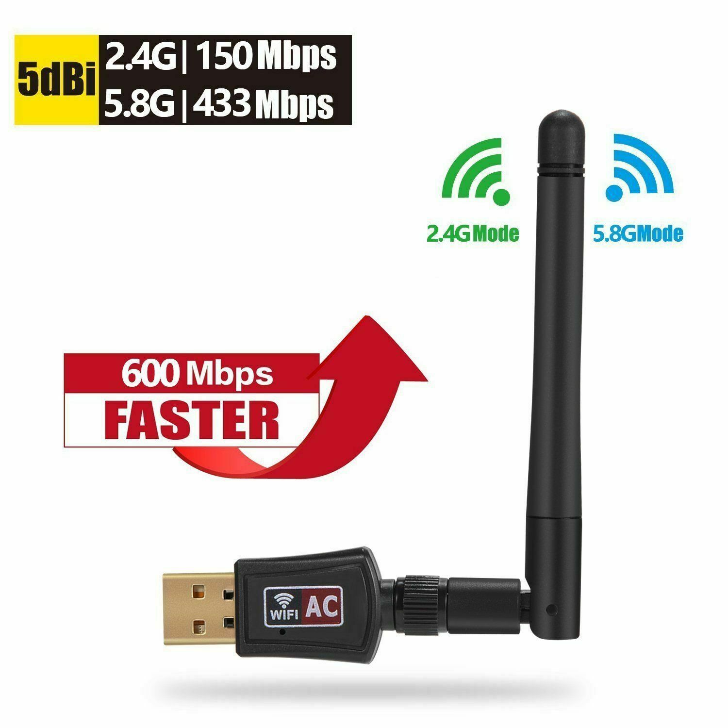 AC600 Mbps Dual Band 2.4/5Ghz Wireless Internet USB WiFi Network Antenna Adapter