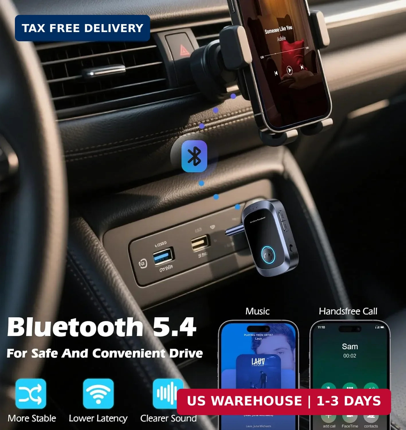 Bluetooth AUX Adapter for Car, Auxiliary Bluetooth Adapter for Car Music & Hands