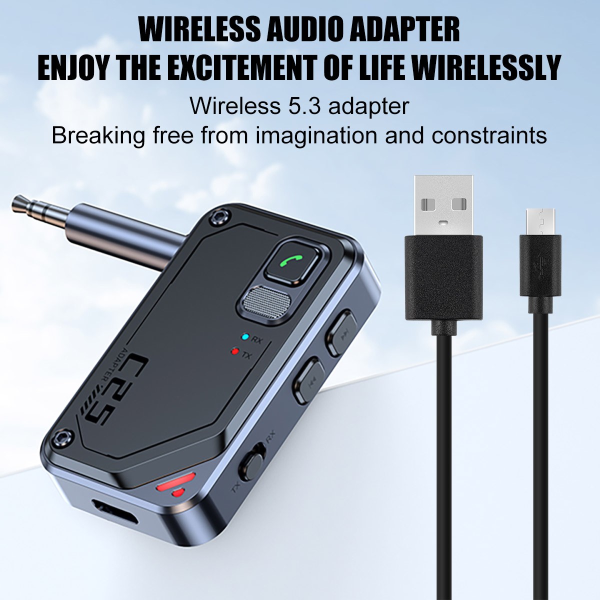 2 in 1 Wireless Bluetooth 5.0 Transmitter Receiver Adapter Audio 3.5mm Jack Aux