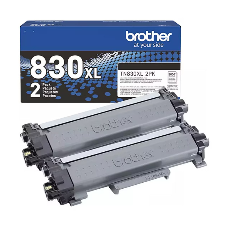 Brother TN830XL Black High Yield Toner Cartridge 2/Pack (TN830XL2PK)