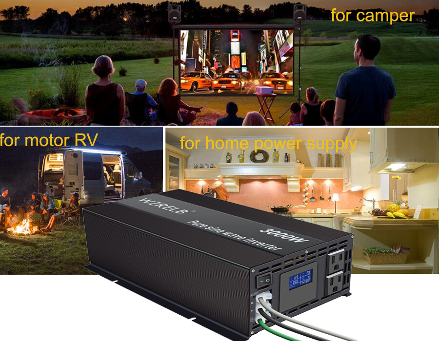 WZRELB 3000W Pure Sine Wave Inverter 12V DC Power Converter Solar System Camp RV