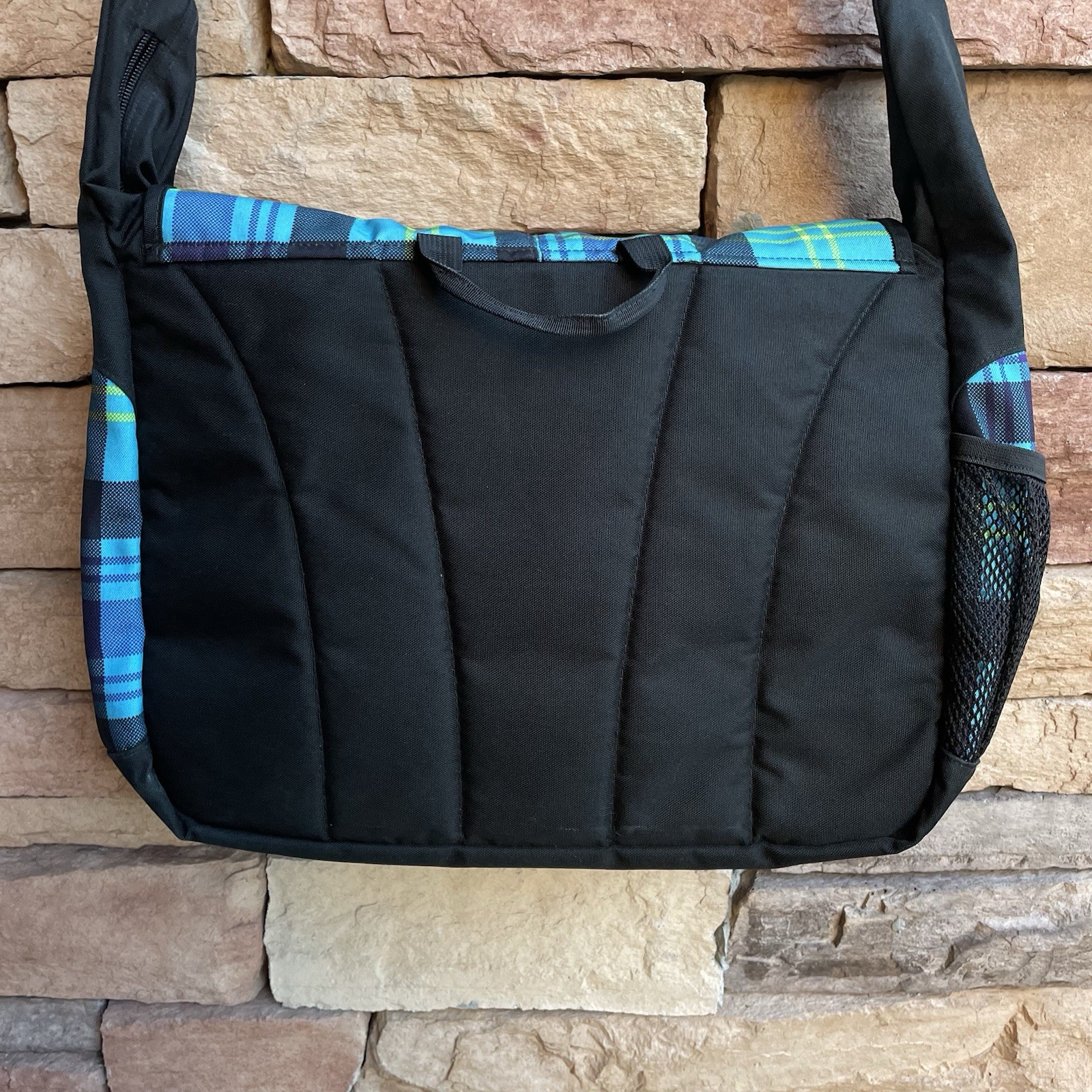 Jansport blue black plaid work computer laptop bag EUC