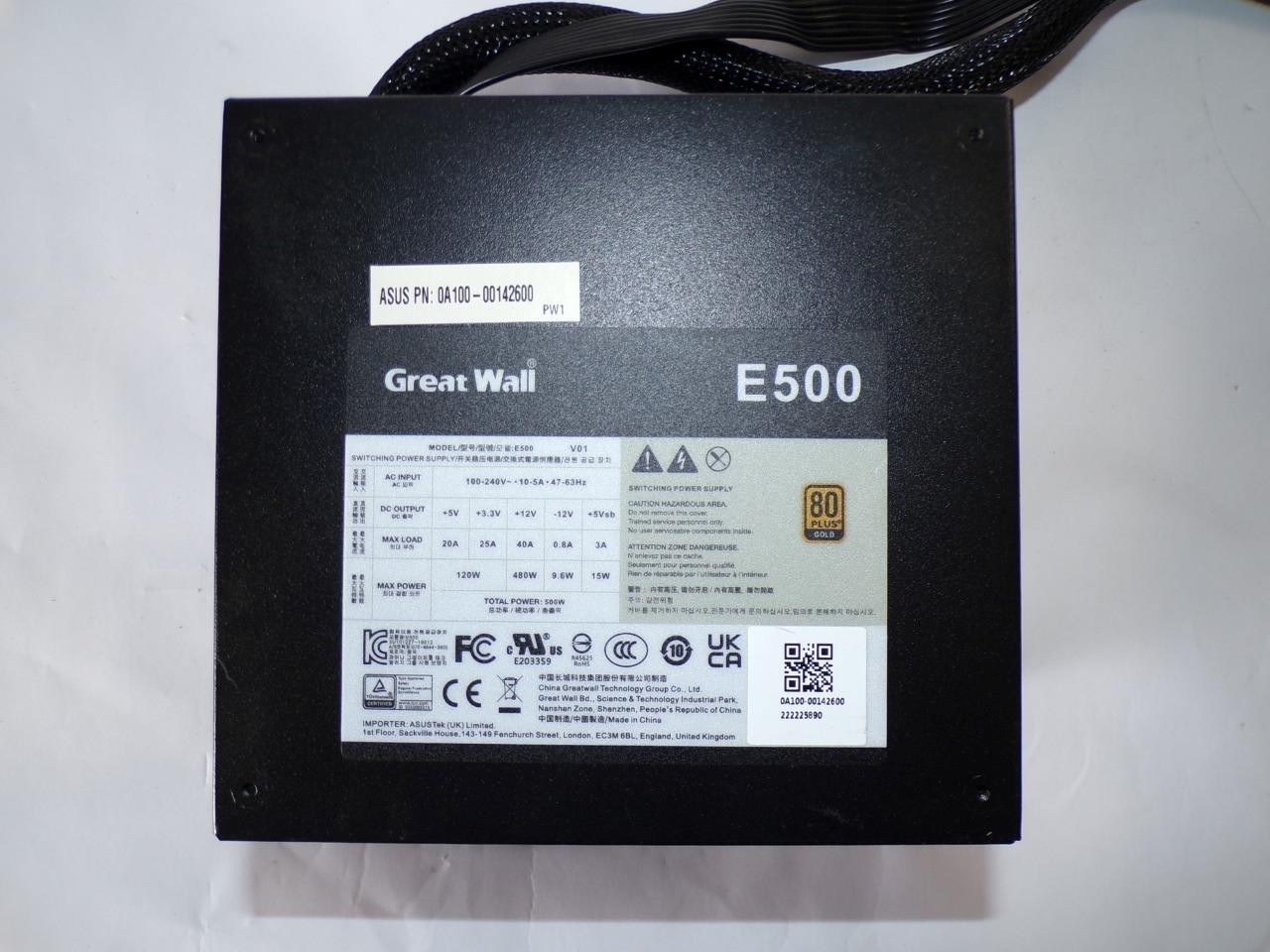 Great Wall E500 500W 80+ Gold Power Supply ASUS PN 0A100-00142600 ATX (Z3026)
