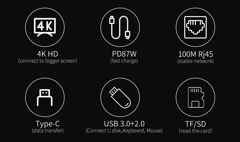 8 in 1 USB-C Hub Type C To USB 3.0 4K HDMI PD Adapter For iPhone Macbook Pro