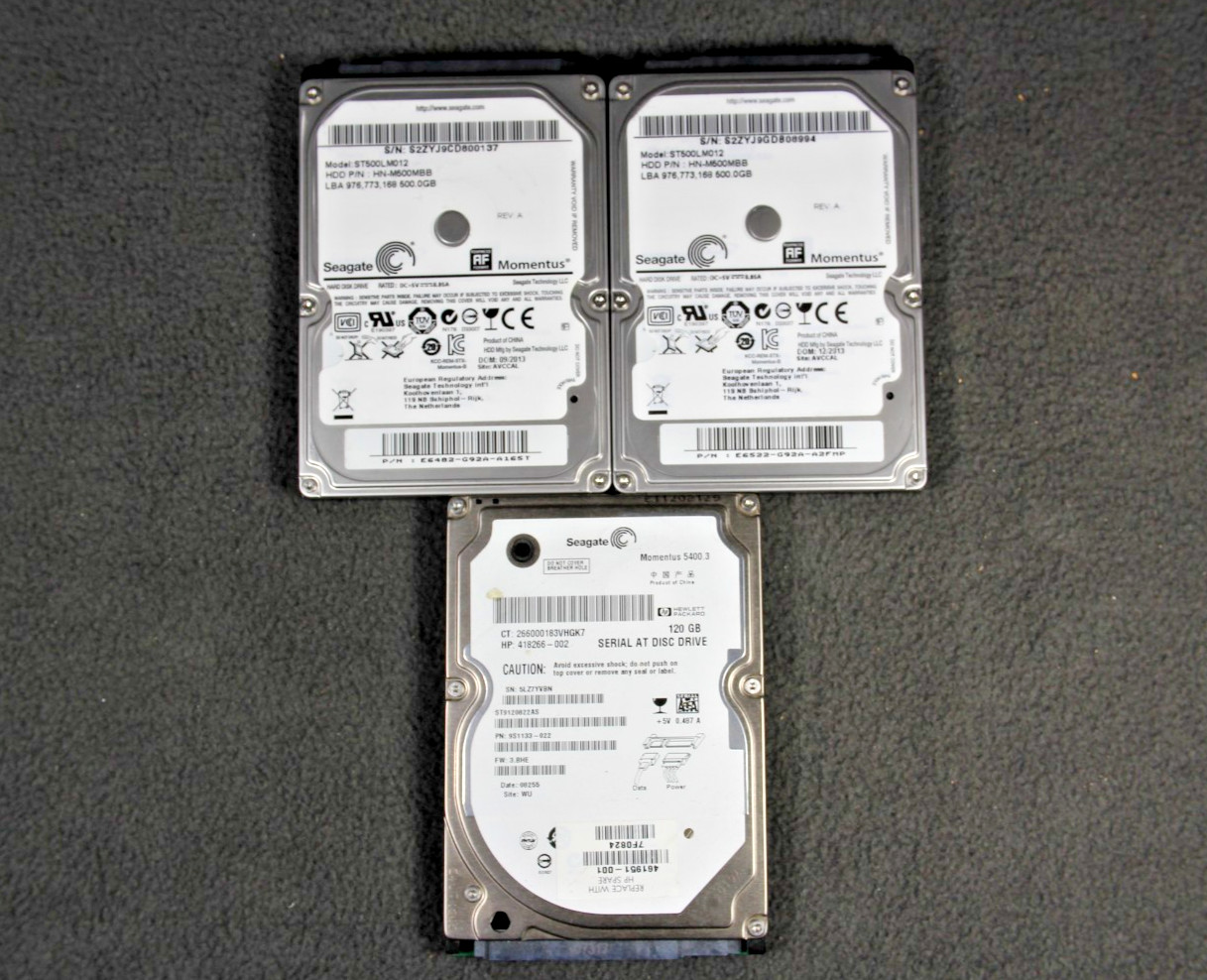 2 USED SEAGATE Momentus 500 GB ST500LM012 HDD’s + Bonus 120GB HDD