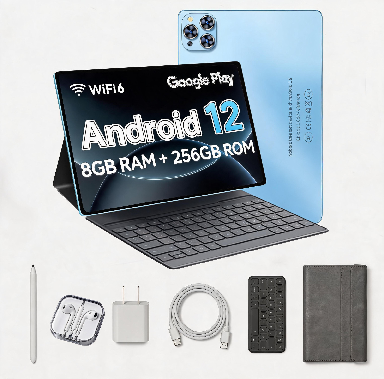 10 inch Android 12 Tablet 8GB RAM 256GB ROM with SIM Card Slot Satellite GPS 5G
