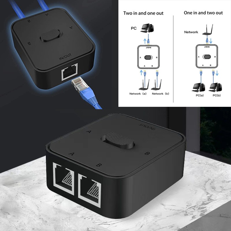 1 In 2 Out Gigabit Ethernet Splitter RJ45 1000Mbps LAN Network Adapter