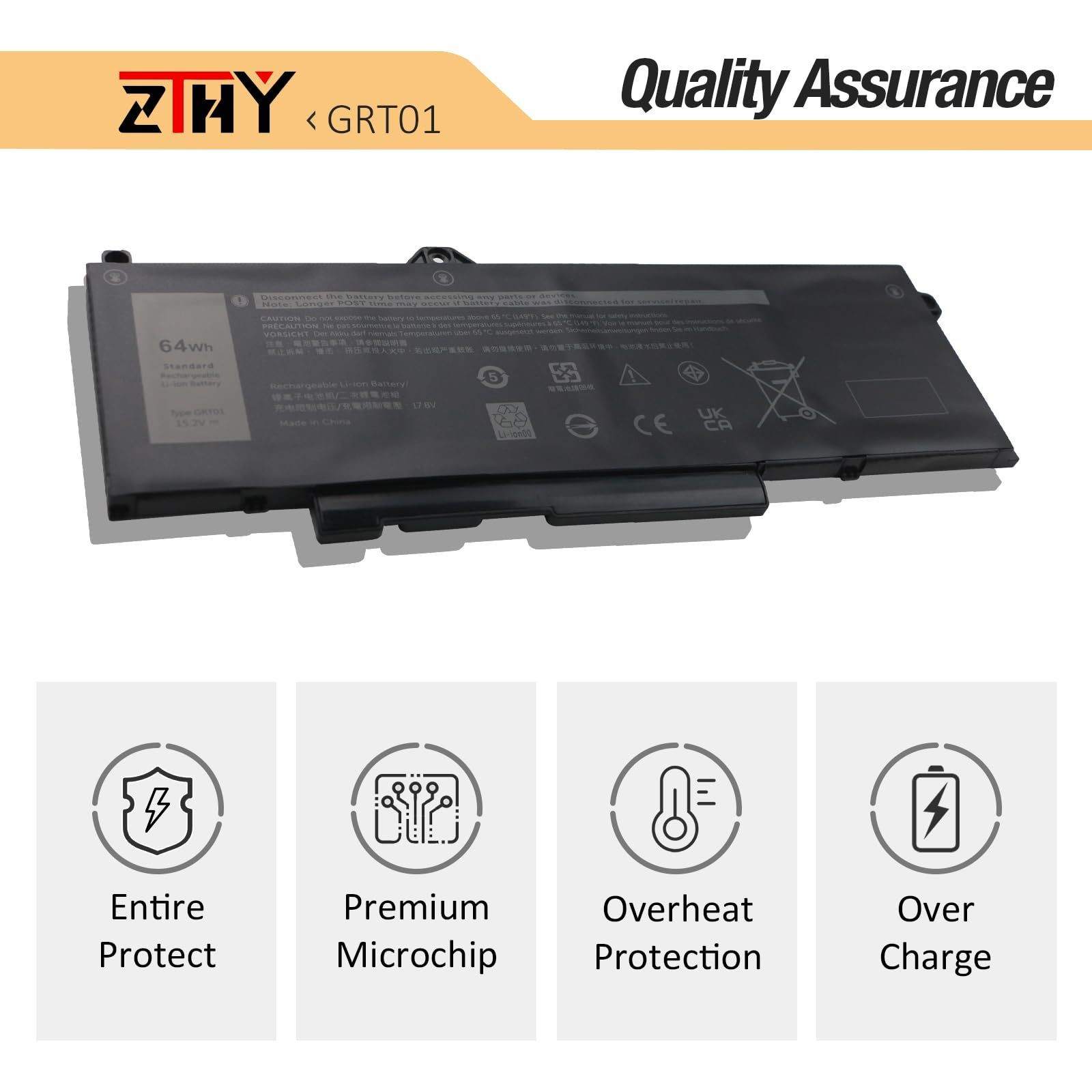 64Wh GRT01 Laptop Battery Replacement for Dell 9.25*3.58*0.28 inch