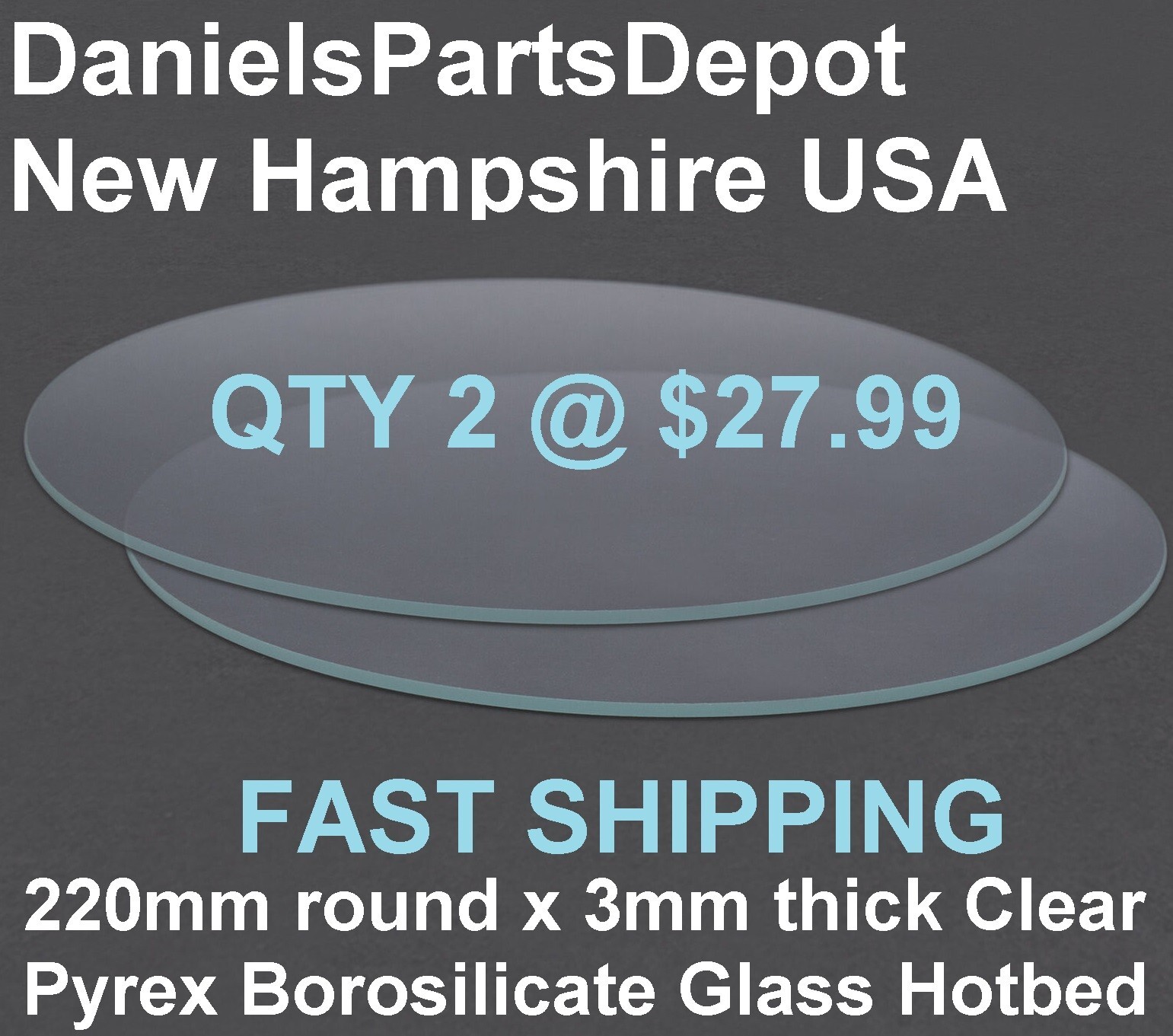 x2 220 ROUND X 3MM THICK PYREX Print Bed Borosilicate Glass 3D PRINTER FAST SHIP