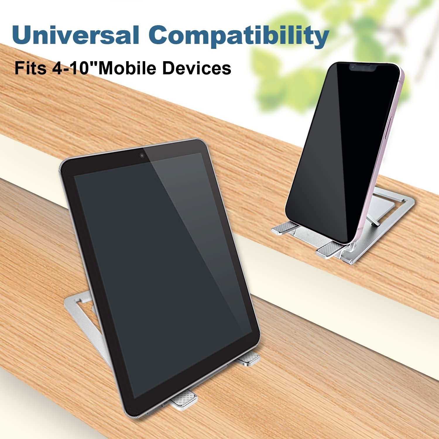 Metal Cell Phone Stand Portable Adjustable Desktop Holder for iPhone iPad Silver
