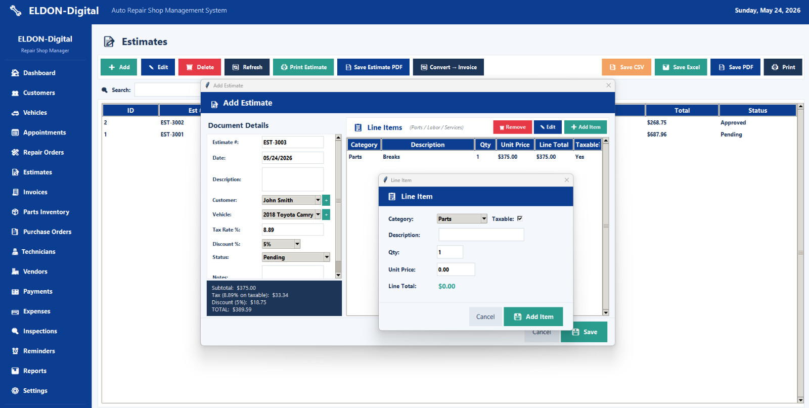 Auto Repair Shop Management Software USB Invoices Estimates Inventory PC MAC