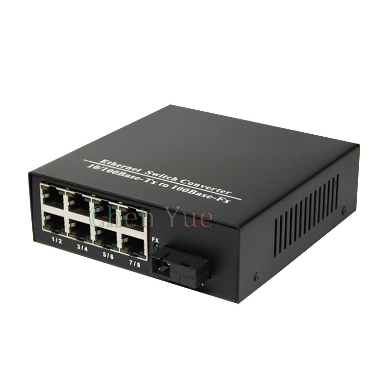 10/100M Fiber Optic Media Converter Singlemode SC 8 RJ45 Port Up to 25km