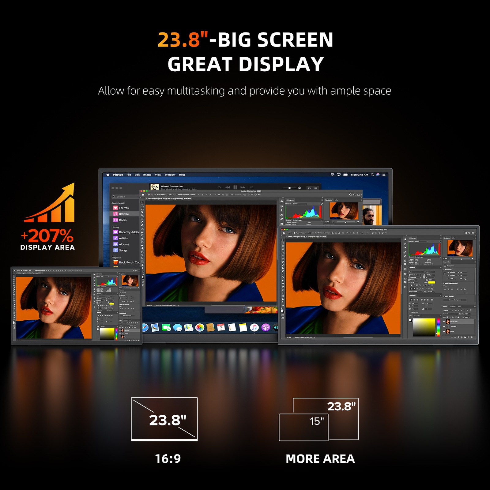UPERFECT Portable Monitor 4K 23.8″ Freesync Extended Screen For Computer Mini PC