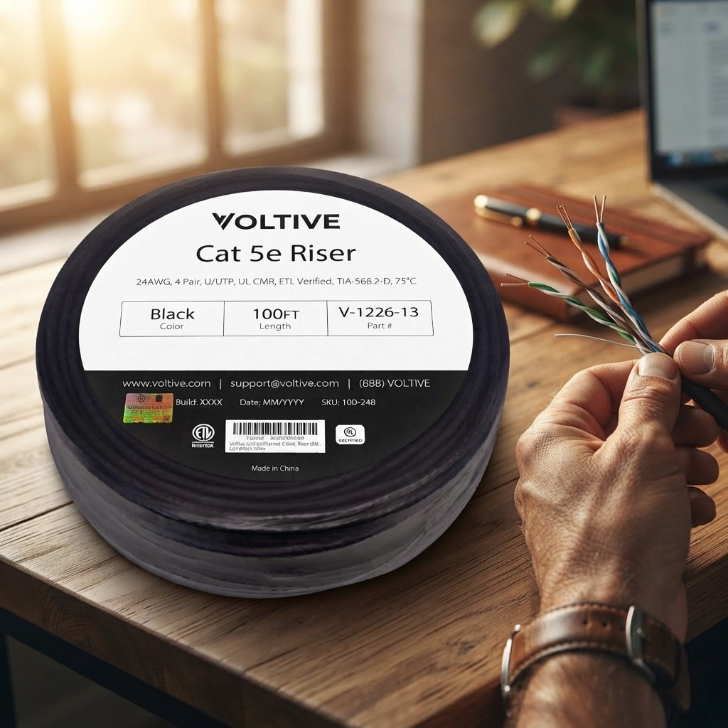 100ft Cat5e Ethernet Cable – Riser Rated, Certified & Tangle-Free Design