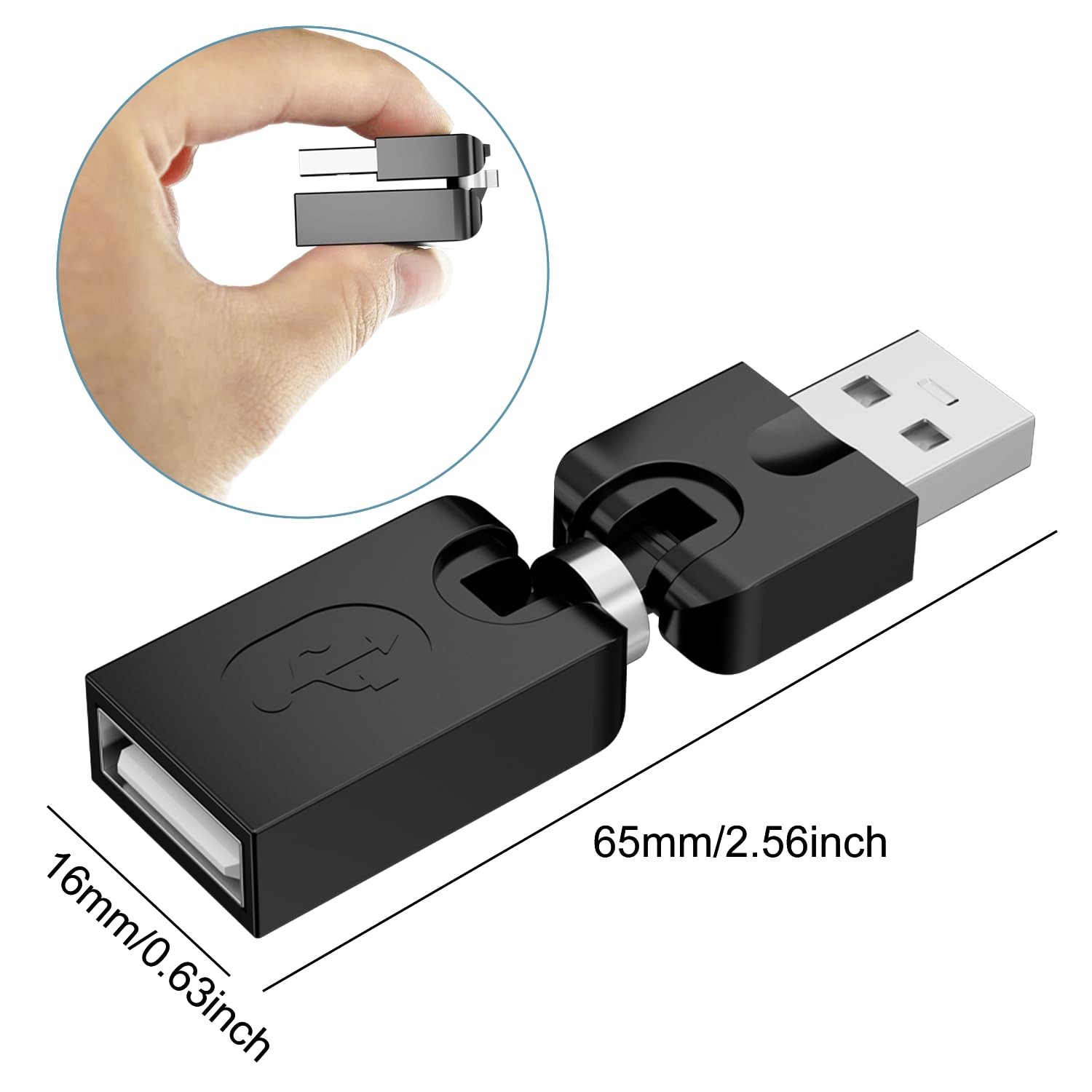 2 Pack Swivel USB 2.0 Adapter Rotatable Type A Male to Female 360° Rotation
