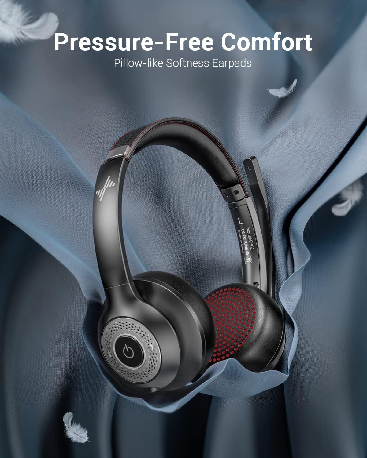 Wireless Headset w/Mic, AI, for Laptop, PC, iPhone & Android, Noise Cancel EH02