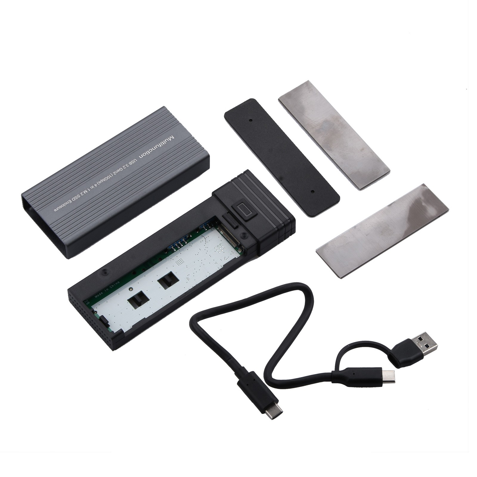10Gbps Mobile External SSD Adapter Case 2 In 1 Design M.2 NVMe SSD&USB Hub