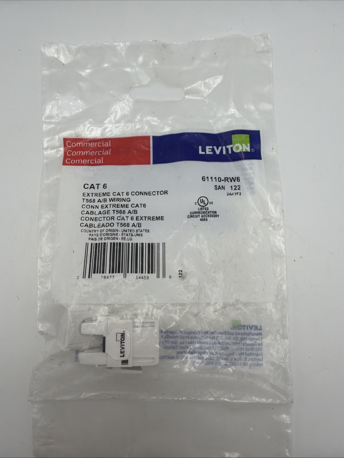 Leviton 61110-RW6 Extreme 6+ QuickPort Connector, CAT 6, White