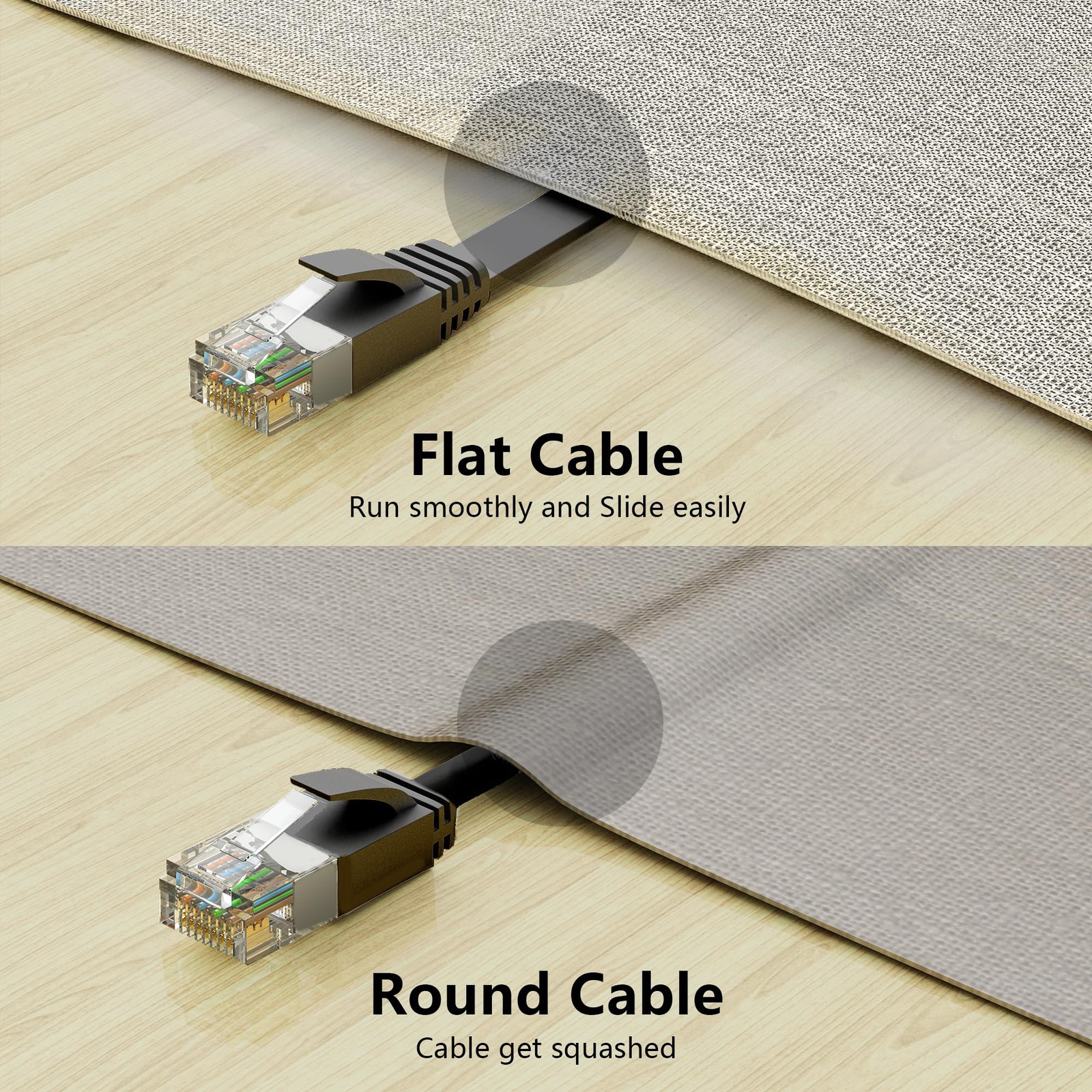 10 PCS 3 FT Black Cat 6 Flat Ethernet Cable Snagless RJ45 Network LAN Cord