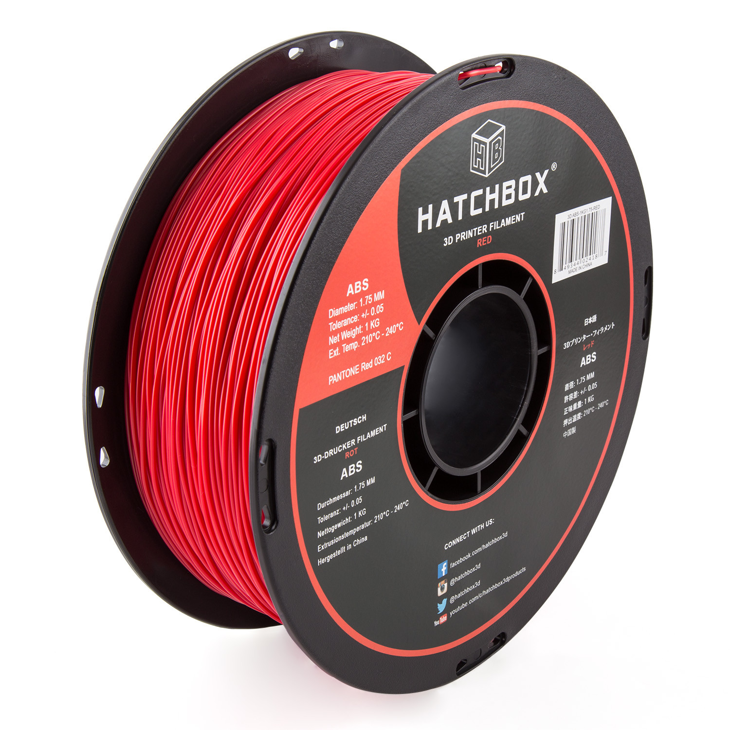 HATCHBOX ABS 1.75 mm 3D Printer Filament in Red, 1kg Spool