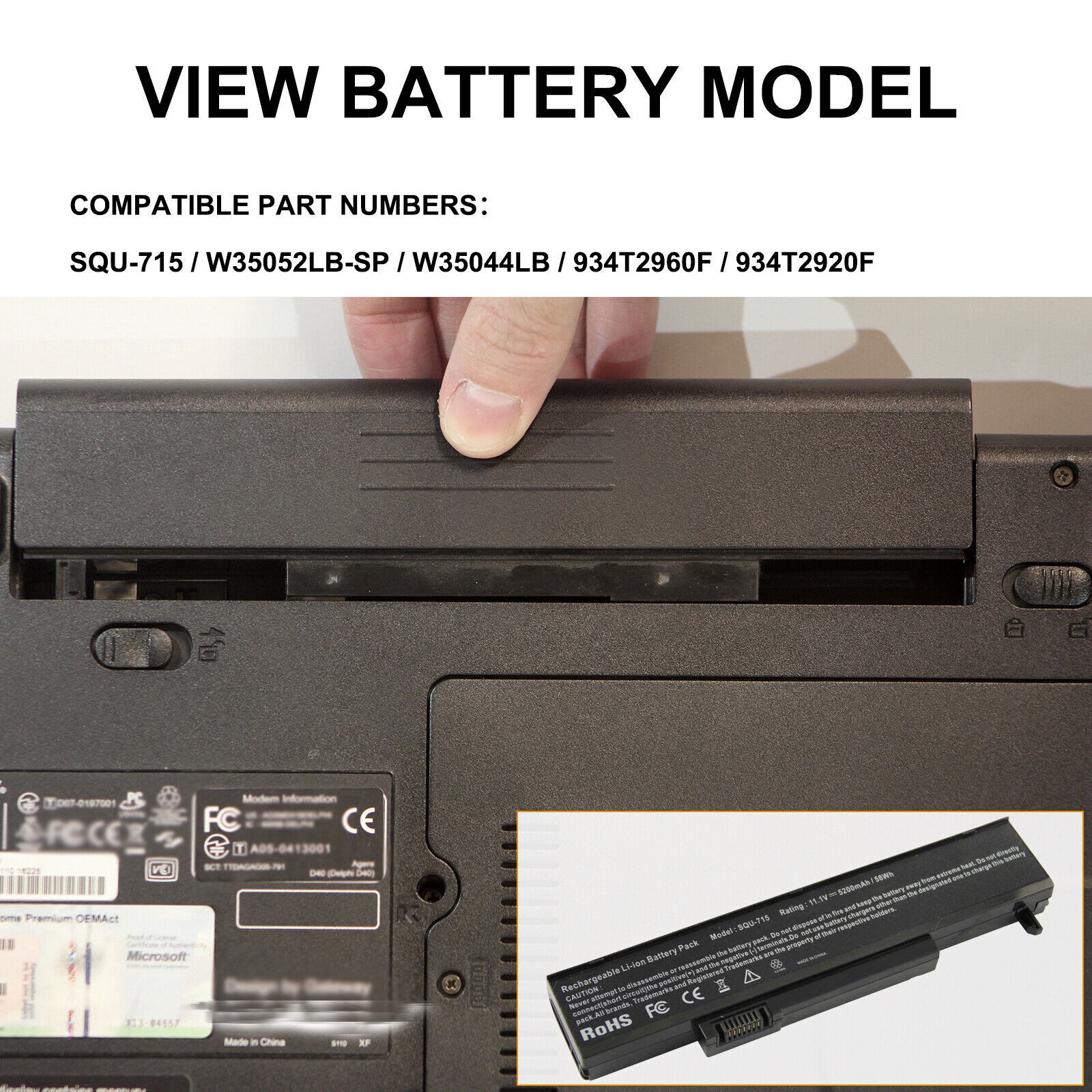SQU-715 Battery for Gateway M-6800 M-6823a SQU-720 W35044LB W35052LB 5200mAh