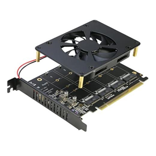 Quad NVMe PCIe Adapter, 4 Ports M.2 NVMe SSD to PCI-e 4.0/3.0 x16 4-Port 4.0