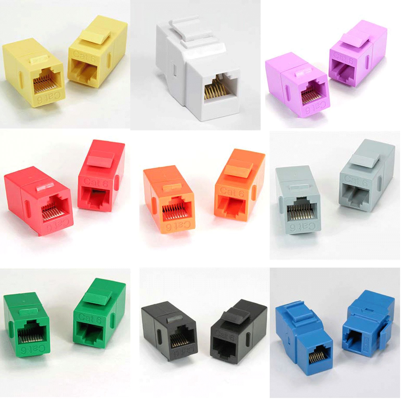 CAT6 RJ45 ETHERNET KEYSTONE JACK Inline Adapter PORT COUPLER FEMALE F/F Color