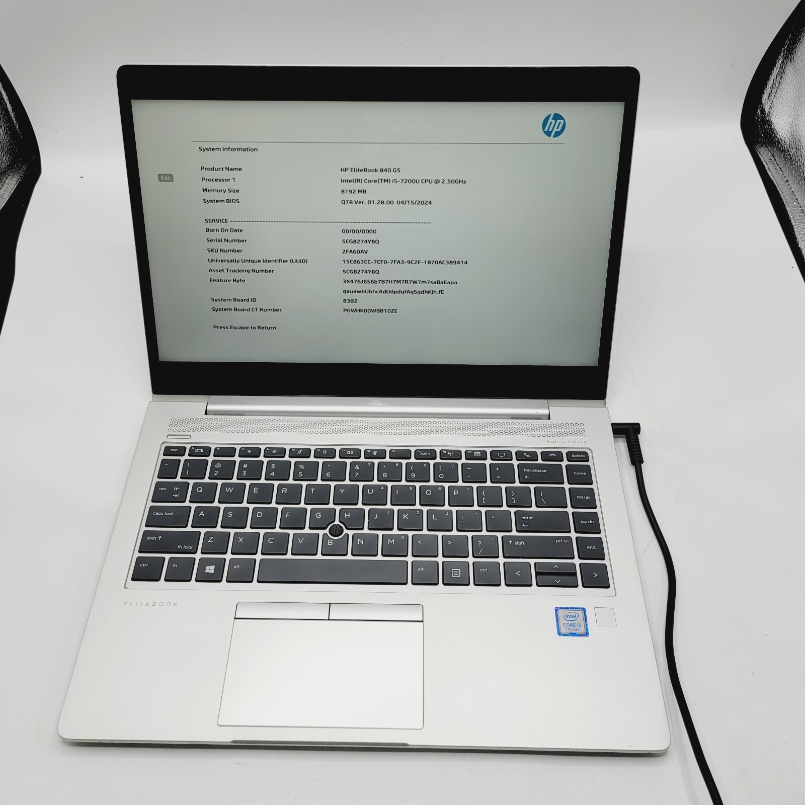 HP EliteBook 840 G5 Core i5-7200U 2.5GHz 8GB RAM No HDD 14″ TOUCH**Boot to Bios