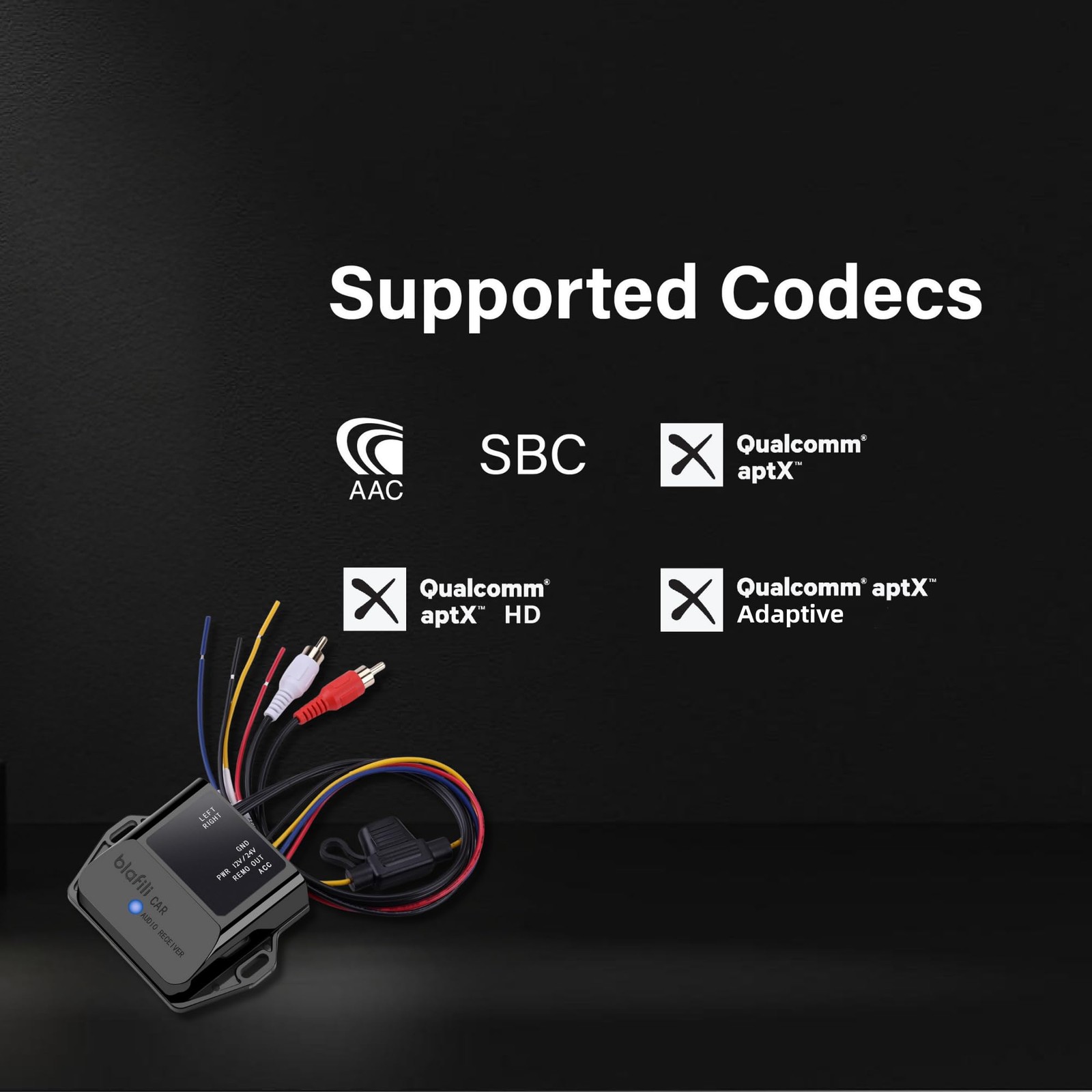 CAR Bluetooth Receiver with RCA Output for Car, Truck & Marine