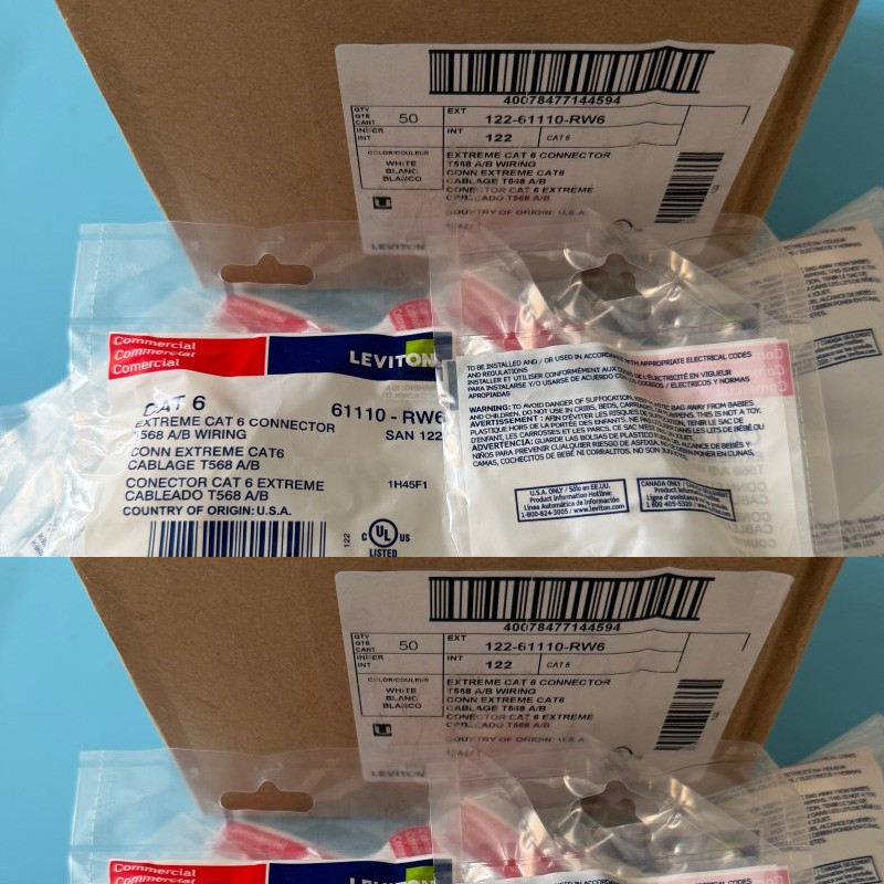 100PCS/Box For Leviton 61110-RW6 Cat6 Keystone Jack Gigabit RJ45 White USA Stock