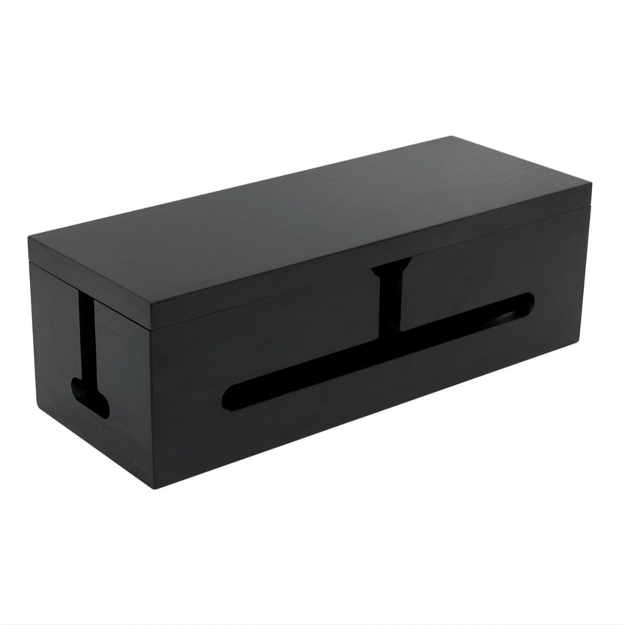 Dark Brown Wood Cable Minimalist Organizer Management Box, Wood Cord Desk Cable