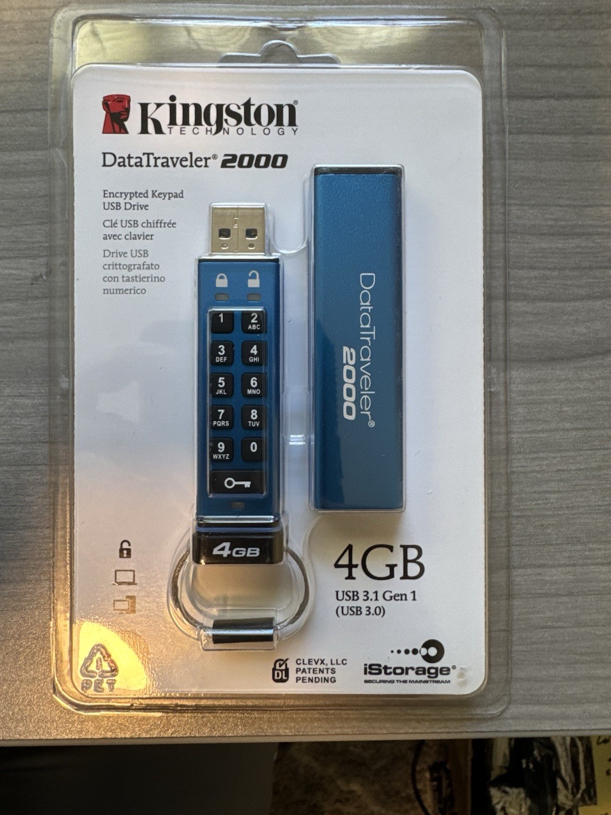 Kingston DataTraveler 2000 Encrypted Keypad USB Drive – Blue – NEW, SEALED