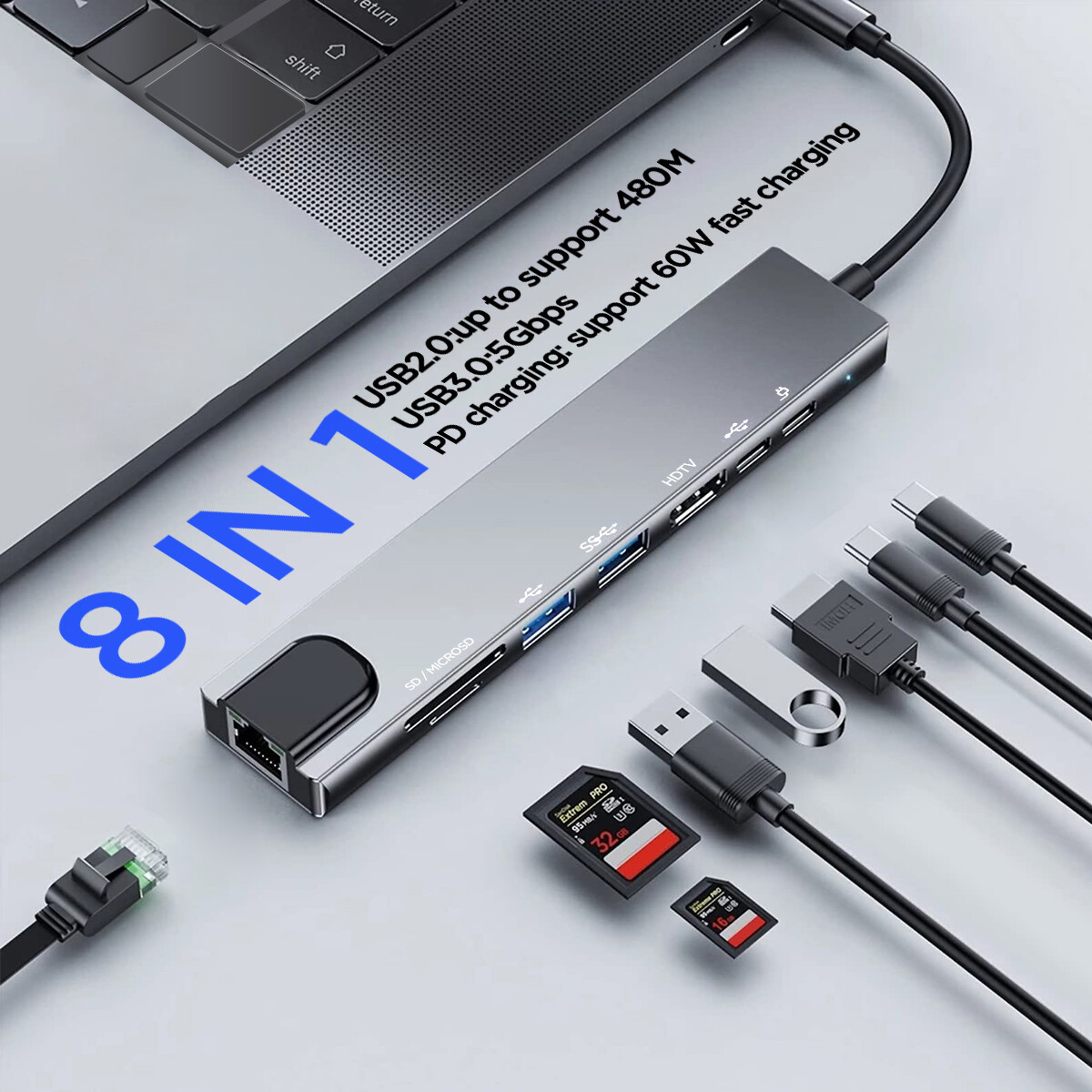 Multiport USB-C Hub Adapter USB 3.1 Charger 4K HDMI For MacBook Pro/Air iPad Pro
