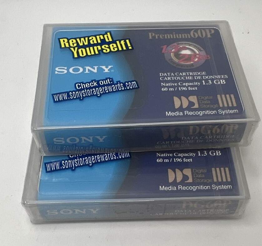 2 SONY PREMIUM 60P DATA CARTRIDGE 1.3 GB.