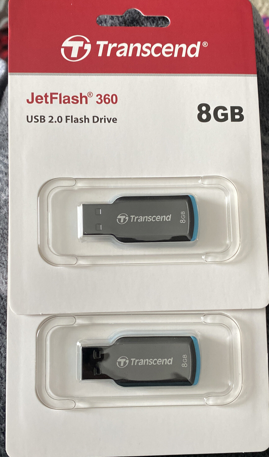 2 Pack Transcend 8GB Jetflash 360 2.0 USB Memory Flash Thumb Storage Drive New