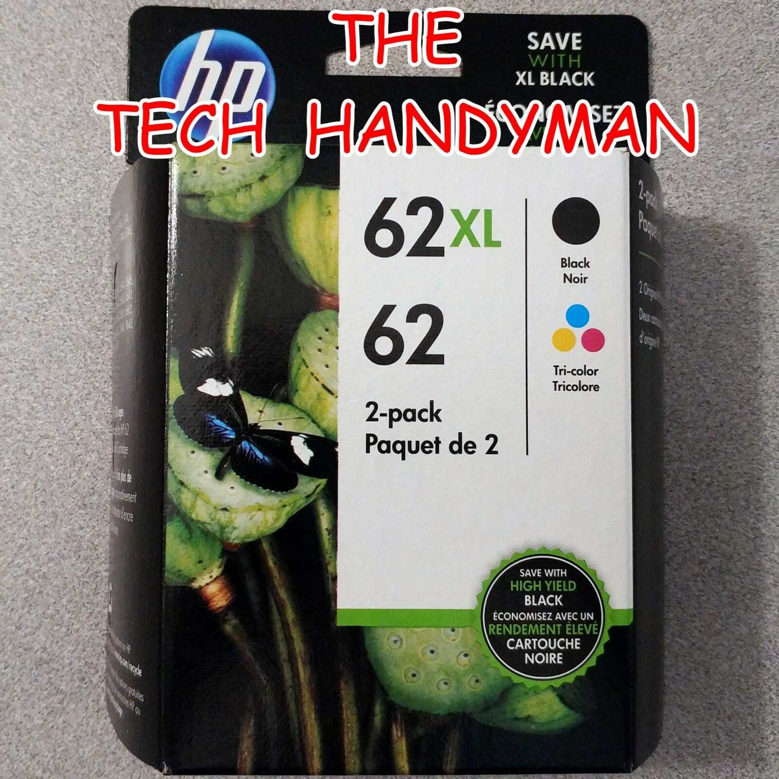 2-PACK HP GENUINE 62XL BLACK & 62 TRI-COLOR INK (RETAIL BOX) OFFICEJET 5740 5742