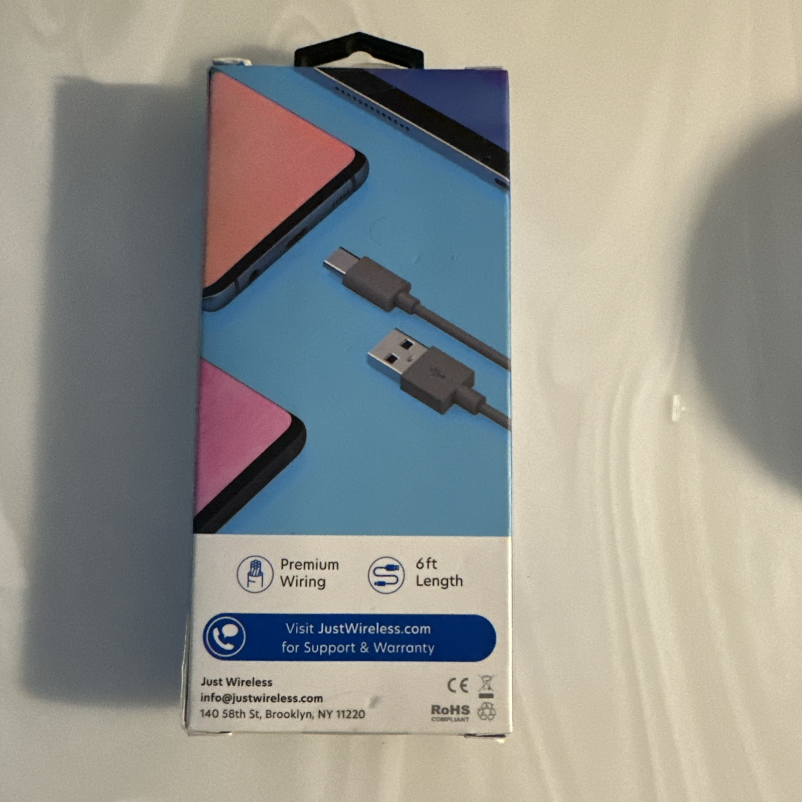 Just Wireless USB-C Connector 6Ft Gray Cable Works With Android