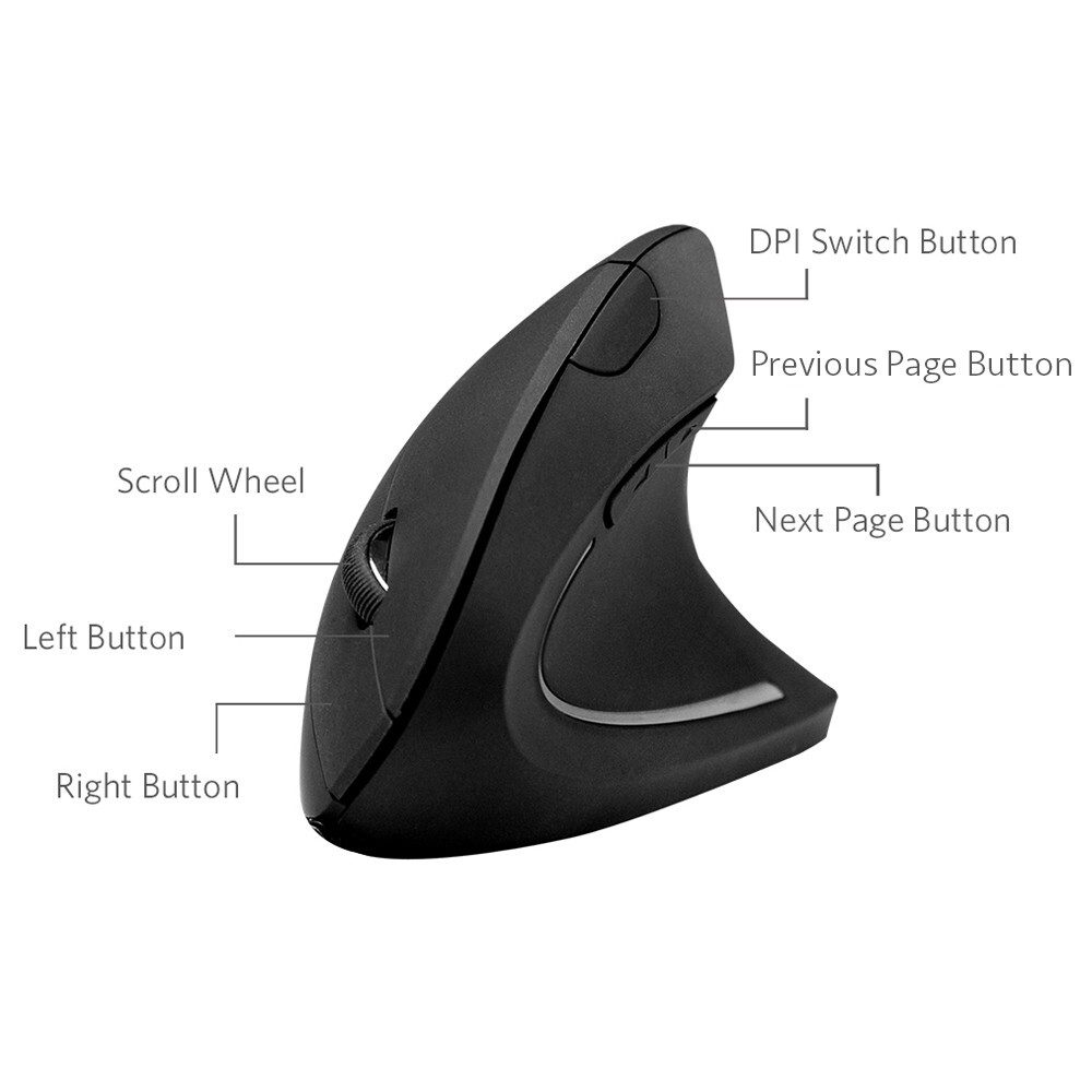 Anker 2.4G Wireless Vertical Ergonomic Optical Mouse 5 Buttons 800/1200/1600 DPI