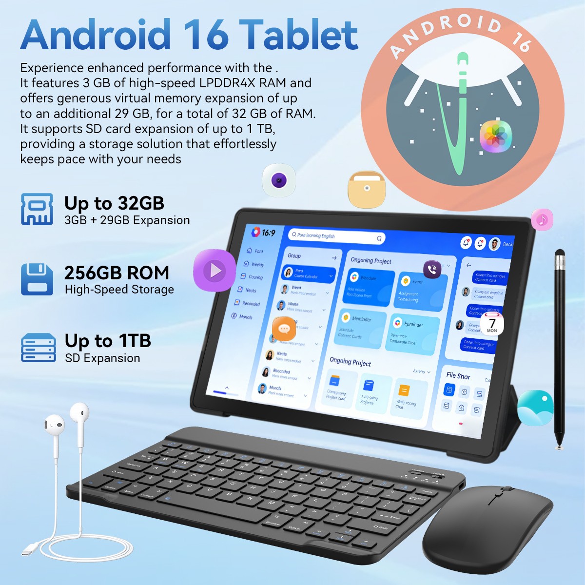 AEEZO 11 inch WIFI Tablet Android 16 IPS Full HD 30GB/32GB + 128GB/256GB LED
