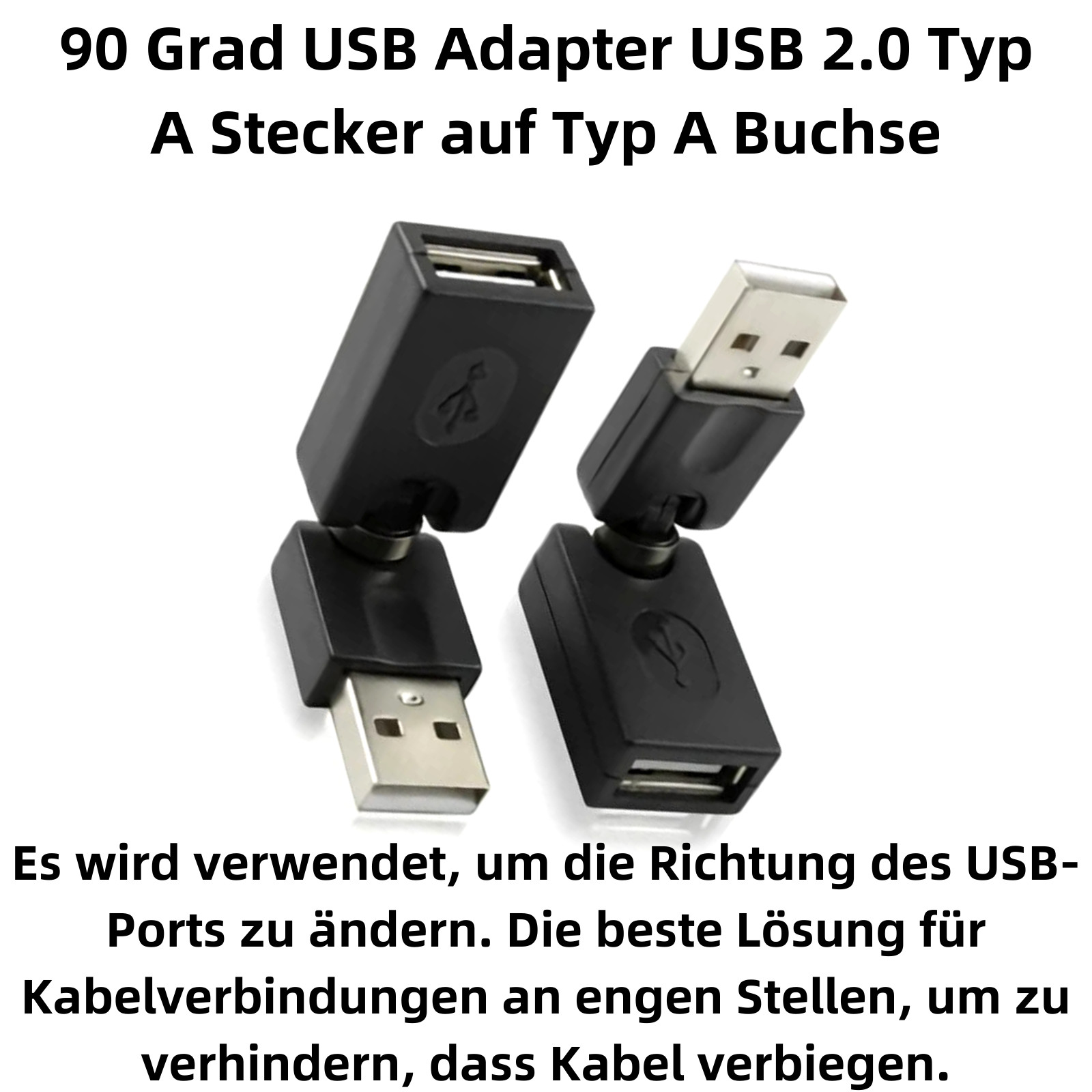 G37 USB-A Socket To Plug Adapter 360° Rotatable Extension PC Laptop Cable